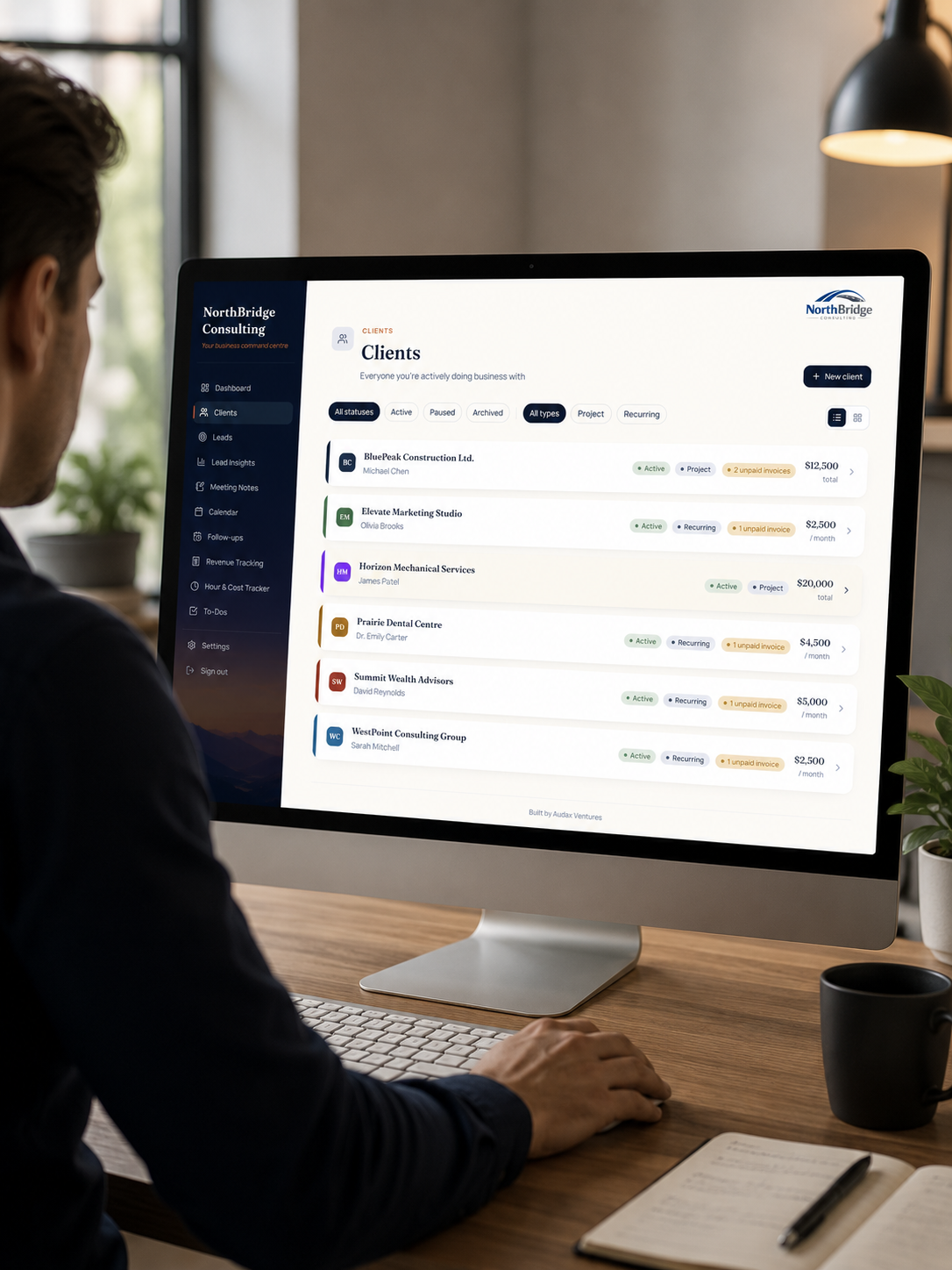 A person reviewing their Verclara clients list on their desktop