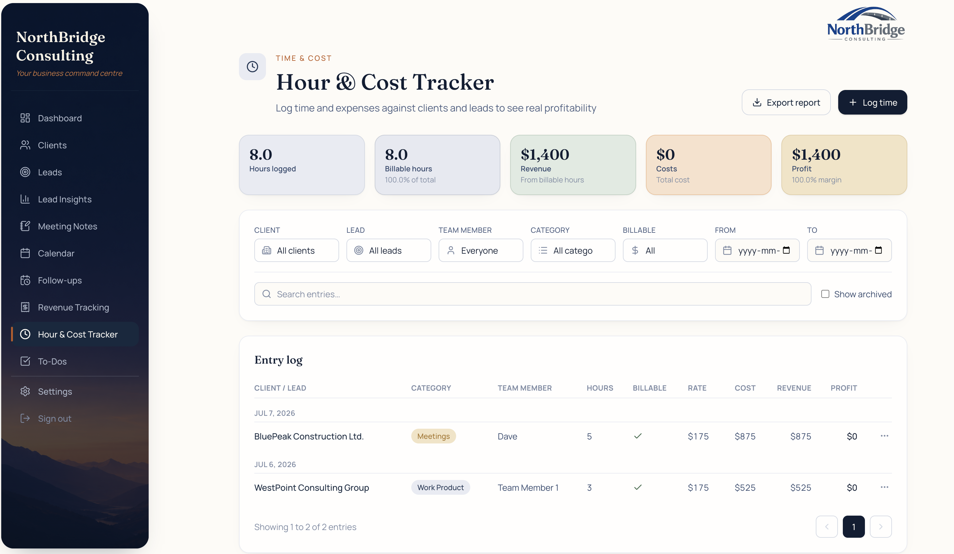 Verclara hour and cost tracker