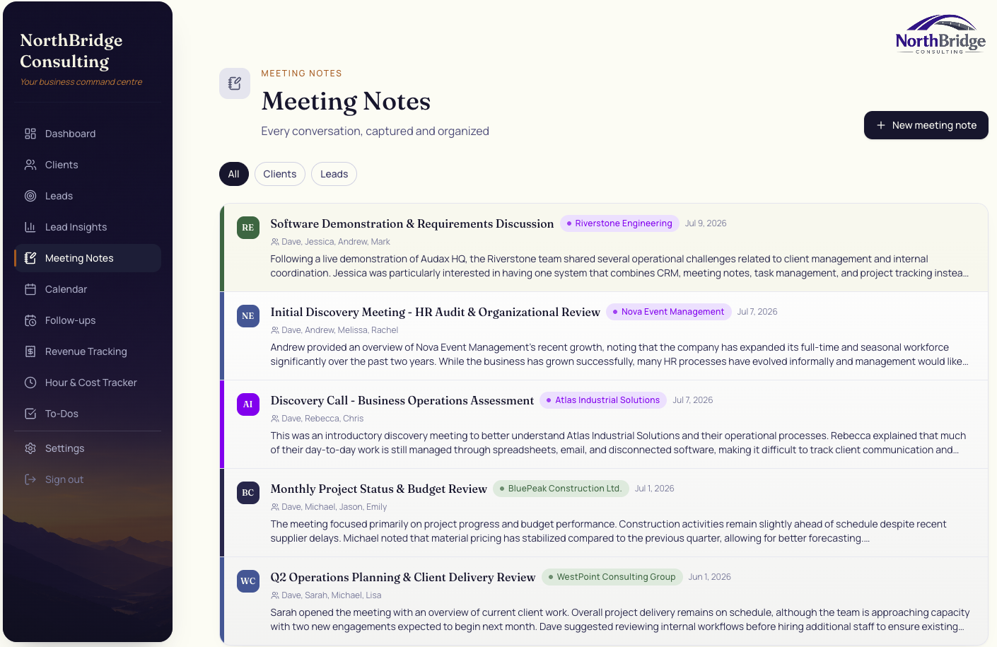 Verclara meeting notes list