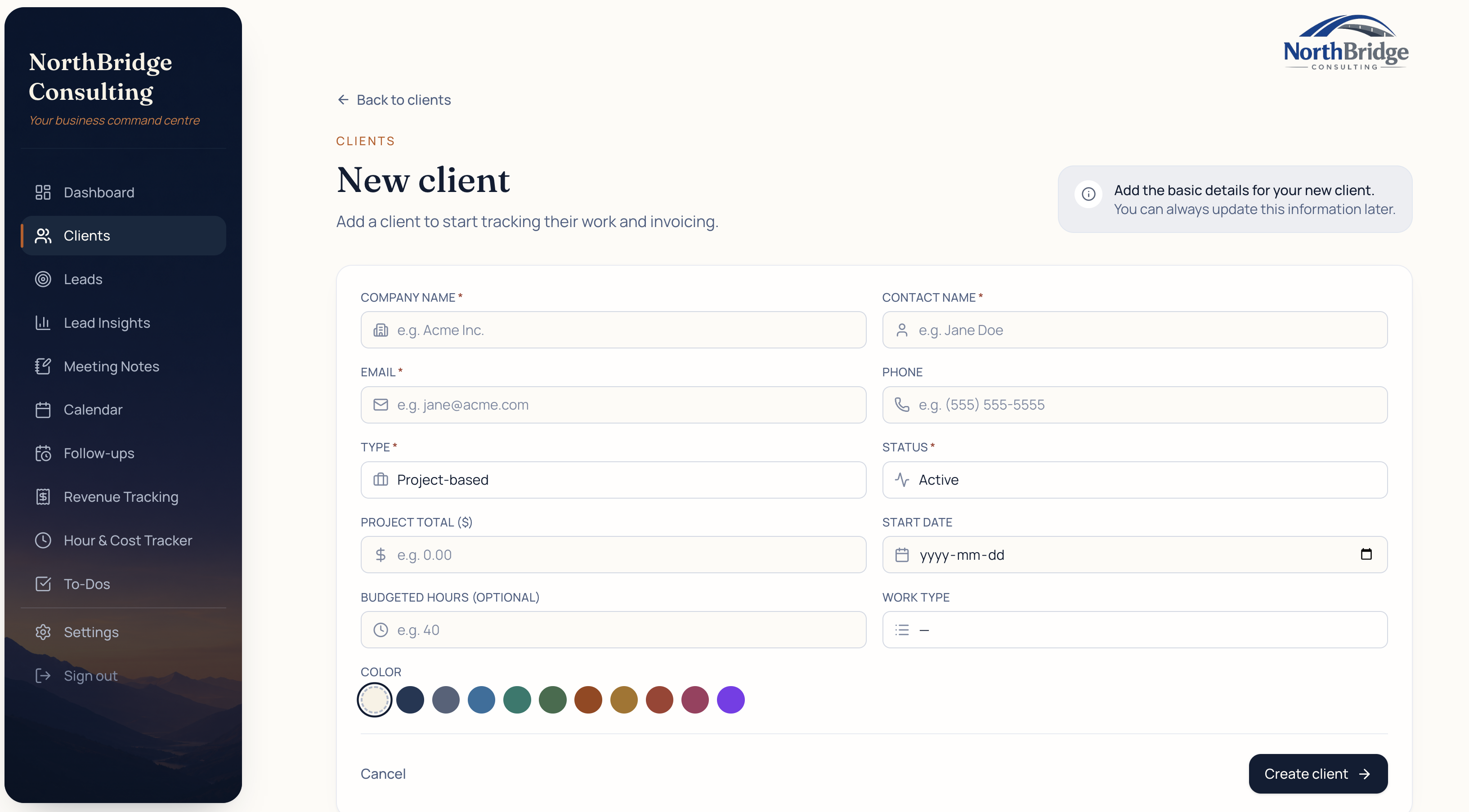 Verclara new client form